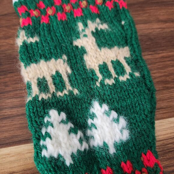 Vintage Knit Mom Dad Christmas Stockings Owl Reindeer Green Red Bell Nordic - Picture 6 of 9